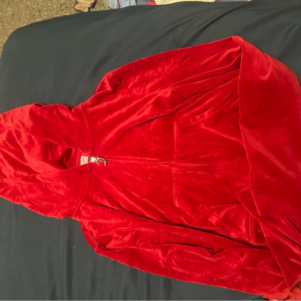 Juicy Couture Red Velour Cropped Hoodie